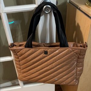 Think Royln Elegant Caramel Brown Quilted Tote Bag